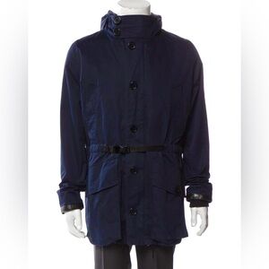 Sandro Paris Mens Long Sleeve Navy Jacket Parka Coat Zips Buttons  Pockets SZ L